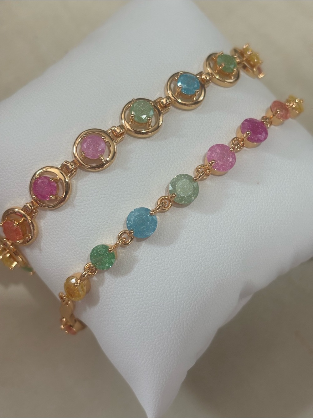 Gold-Tone Multicolor Gemstone Link Bracelet Set - Women Jewelry